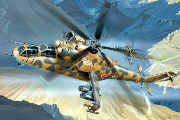 Radziecki śmigłowiec Mi - 24 w powietrzu