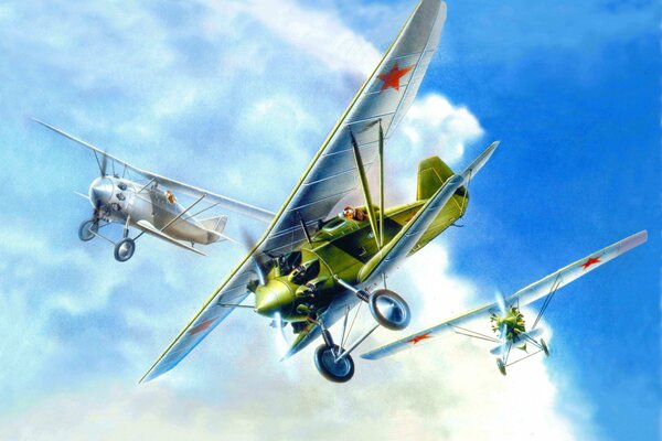 Рисунок планерных самолётов советской России в воздухе