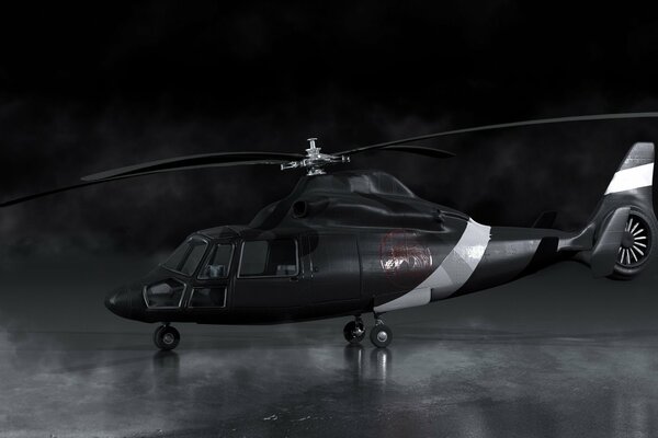 Art art black helicopter covered in smoke