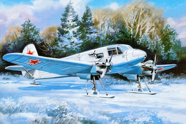 Soviet transport aircraft on skis Yak-6m 