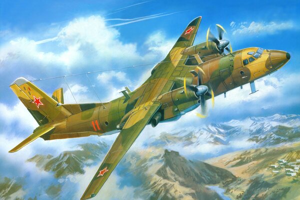 Soviet AN-26 soaring at altitude. Drawn