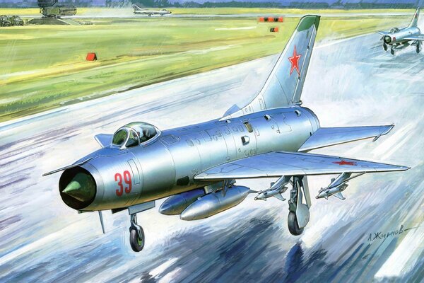 Art of Soviet aircraft on the runway