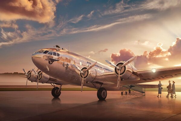 Einsteigen von Passagieren auf einer Pan American airways Boeing