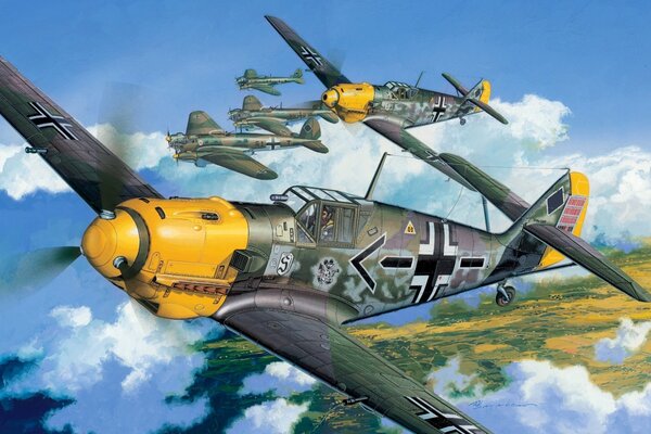 Formation of German military aircraft in the sky