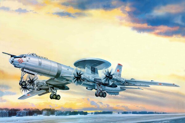 Abbildung des Tu-126-Flugzeugs, das zur Erkennung von Luft- und Seezielen erstellt wurde