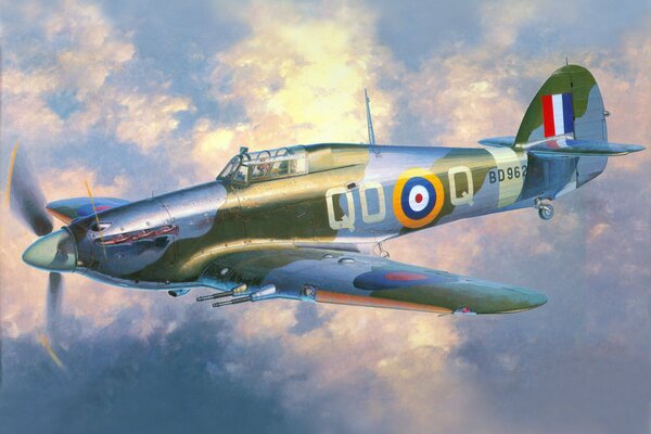 British fighter interceptor Hurricane MIS series 2 in the sky