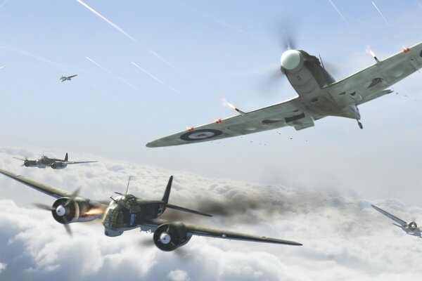 Aerial combat of fighters from the Second World War