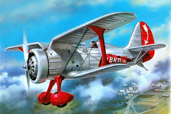 Zeichnung eines sowjetischen einmotorigen Kampfflugzeugs aus den 30er Jahren