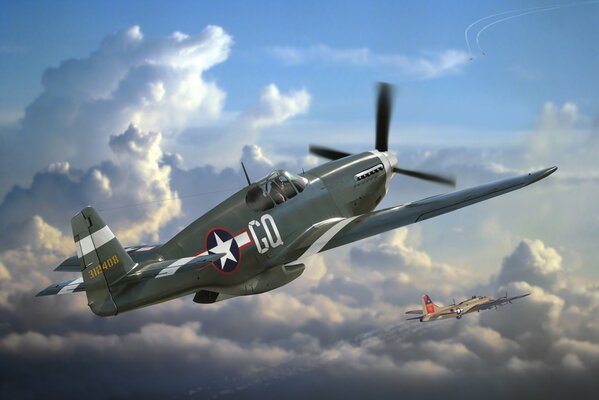 Art of the US Air Force P - 51 fighter aircraft in the sky