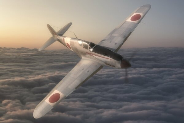 Japoński myśliwiec jaskółka Ki-61 na niebie