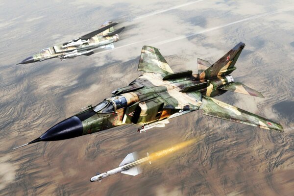Radziecki myśliwiec MiG-23 wystrzeliwuje pocisk