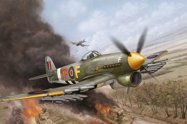 The British Hawker Typhoon fighter. Aerial combat