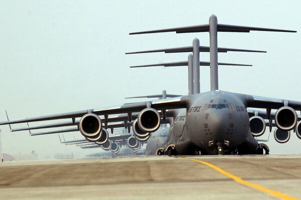 Airfield with different trucks planes