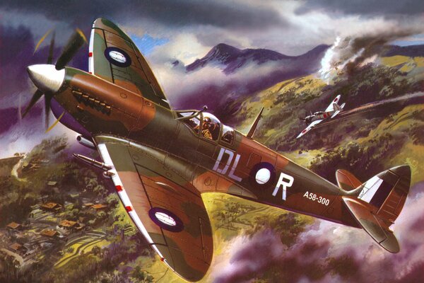 Abgestürztes japanisches Flugzeug über den Bergen im Zweiten Weltkrieg