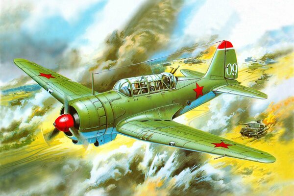 Dibujo artístico del avión soviético su-2