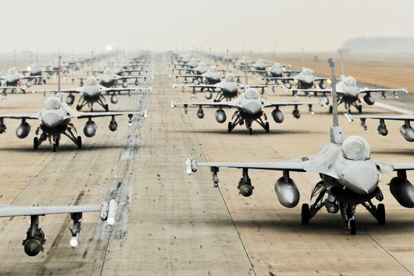 F16A fighters are on the runway