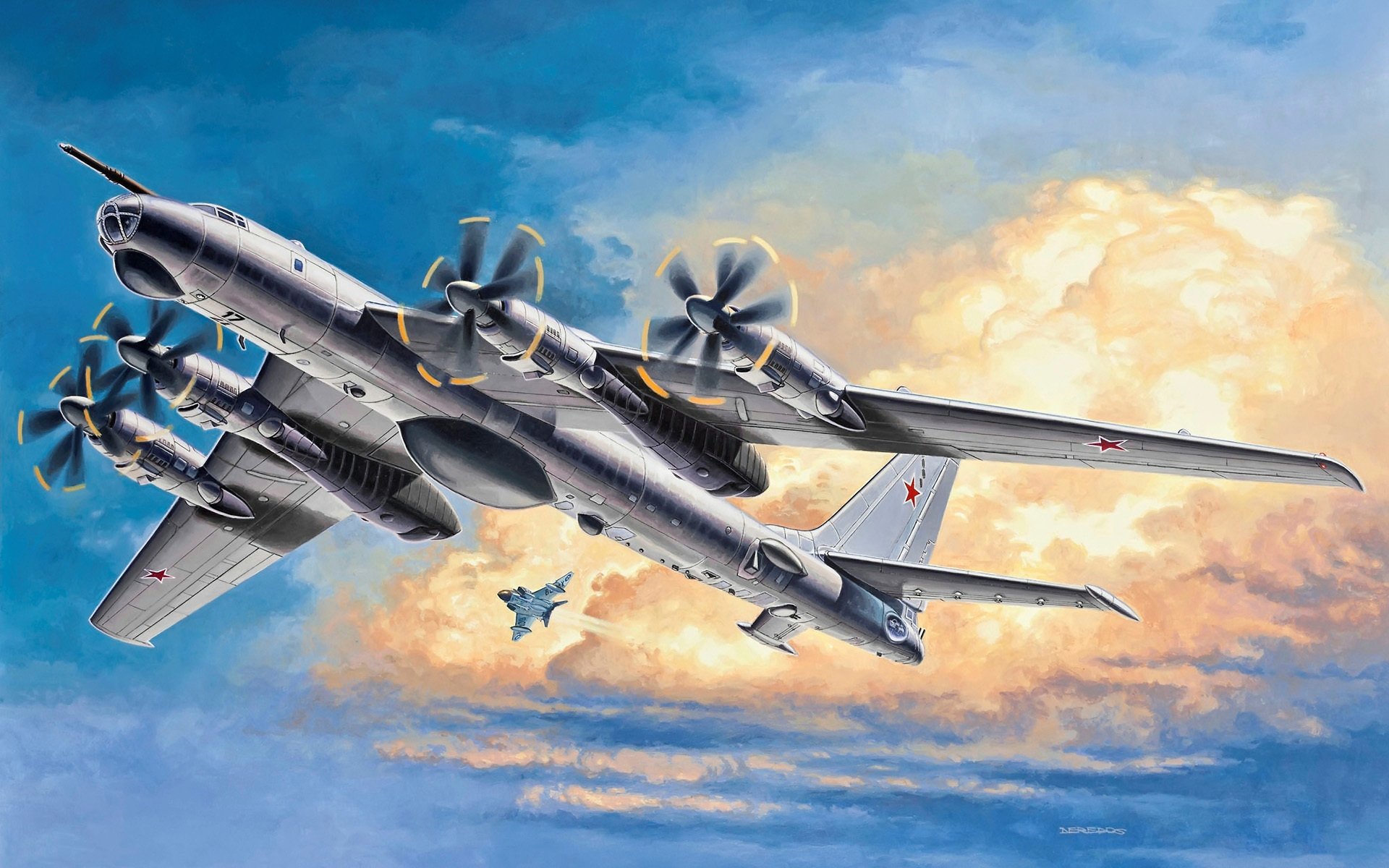 art plane tu-95ms bear soviet turboprop strategic intercontinental bomber missile is the fast screw to sky