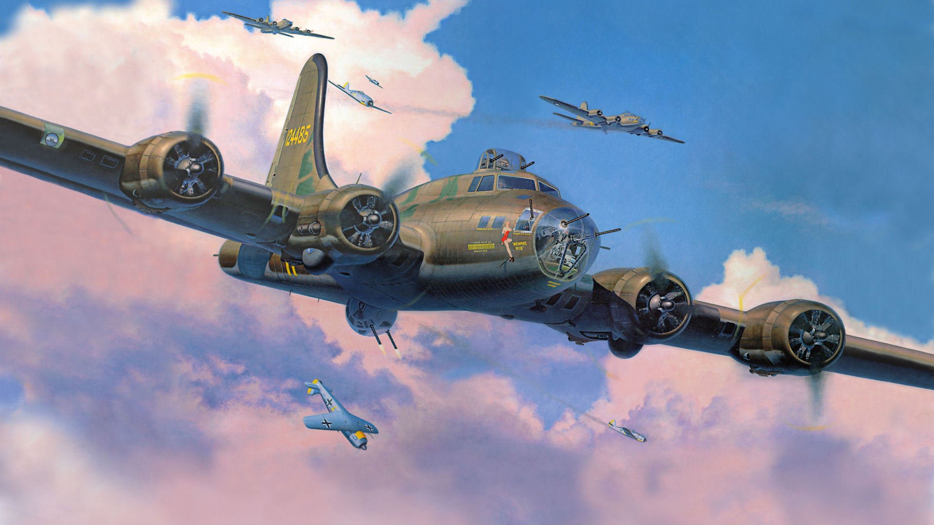 boeing b-17 flying fortress fortaleza voladora bombarderos aviones de combate intercepción fw-190 figura