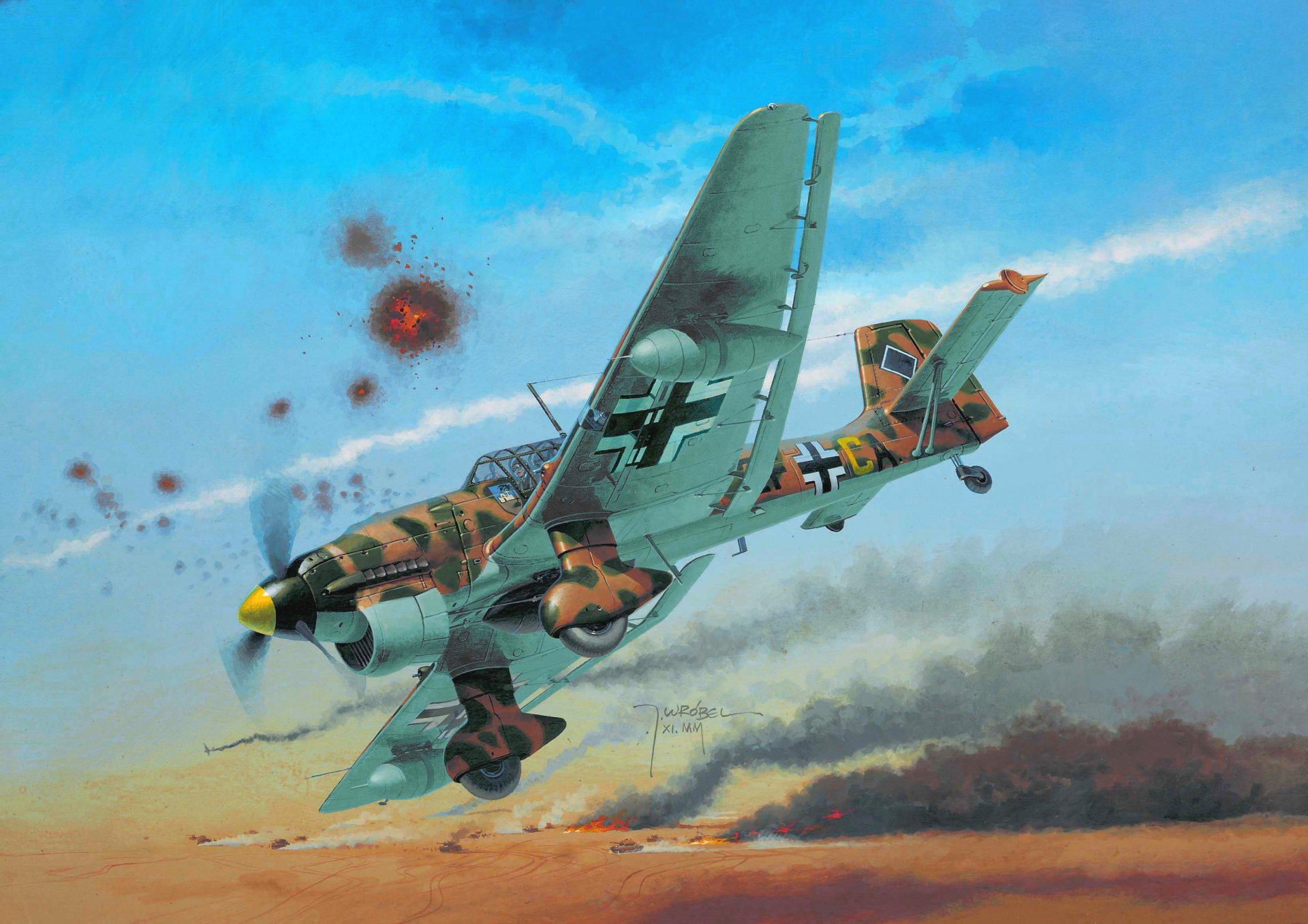 figura avión vrubel junkers yu. 87 pieza sturzkampfflugzeug bombardero en picado luftwaffe stab / stg 3 norte de áfrica