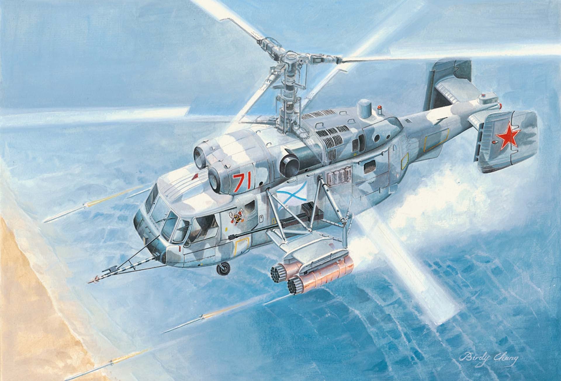 l elicottero antisommergibile sovietico kamov okb ka-27 è stato creato alla fine degli anni 70 progettato per rilevare tracciare e distruggere i sottomarini che seguono fino a una profondità di 500 m l elicottero in