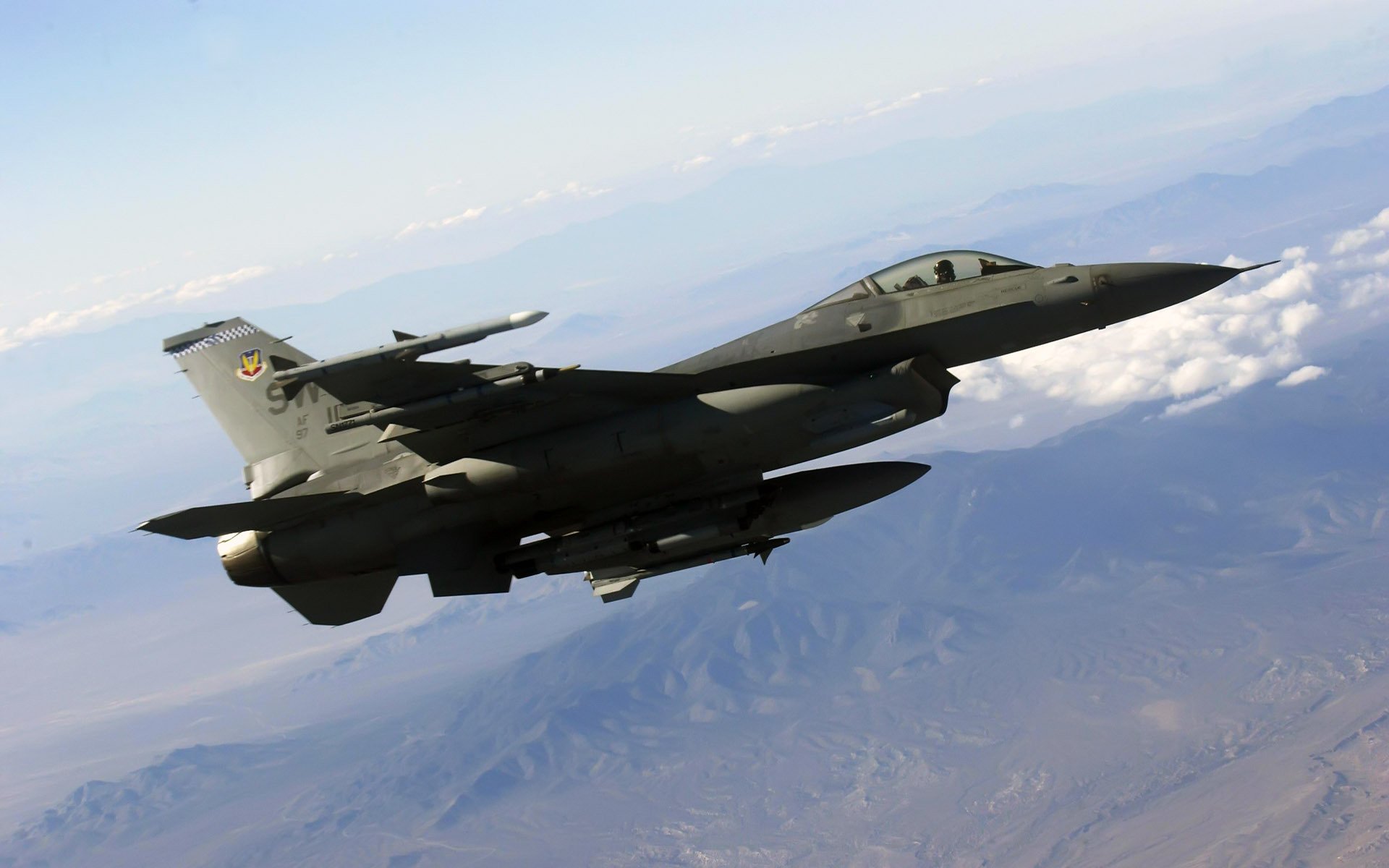 f-16 flight mountain sky cloud