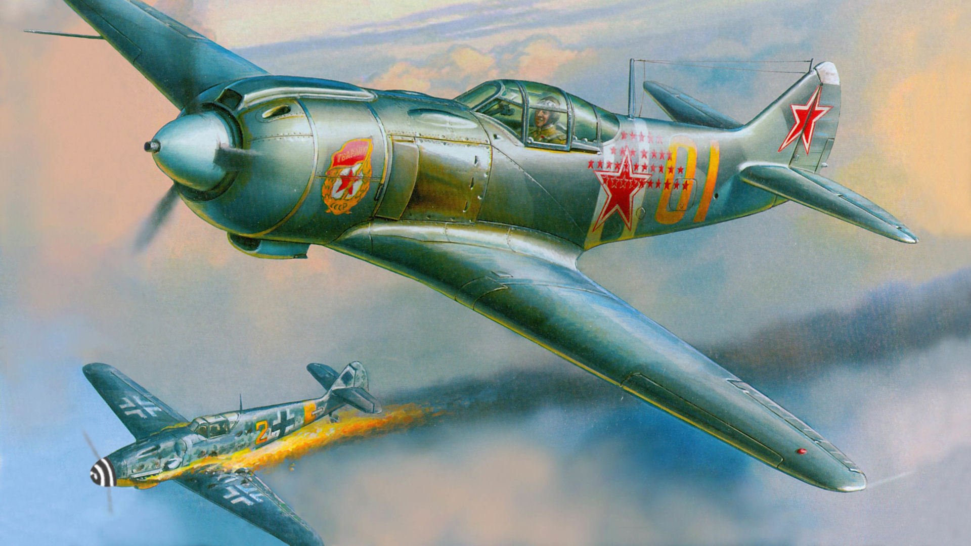 ла-5фн лавочкин bf.109g messerschmitt бой ас подбит огонь пожар капут