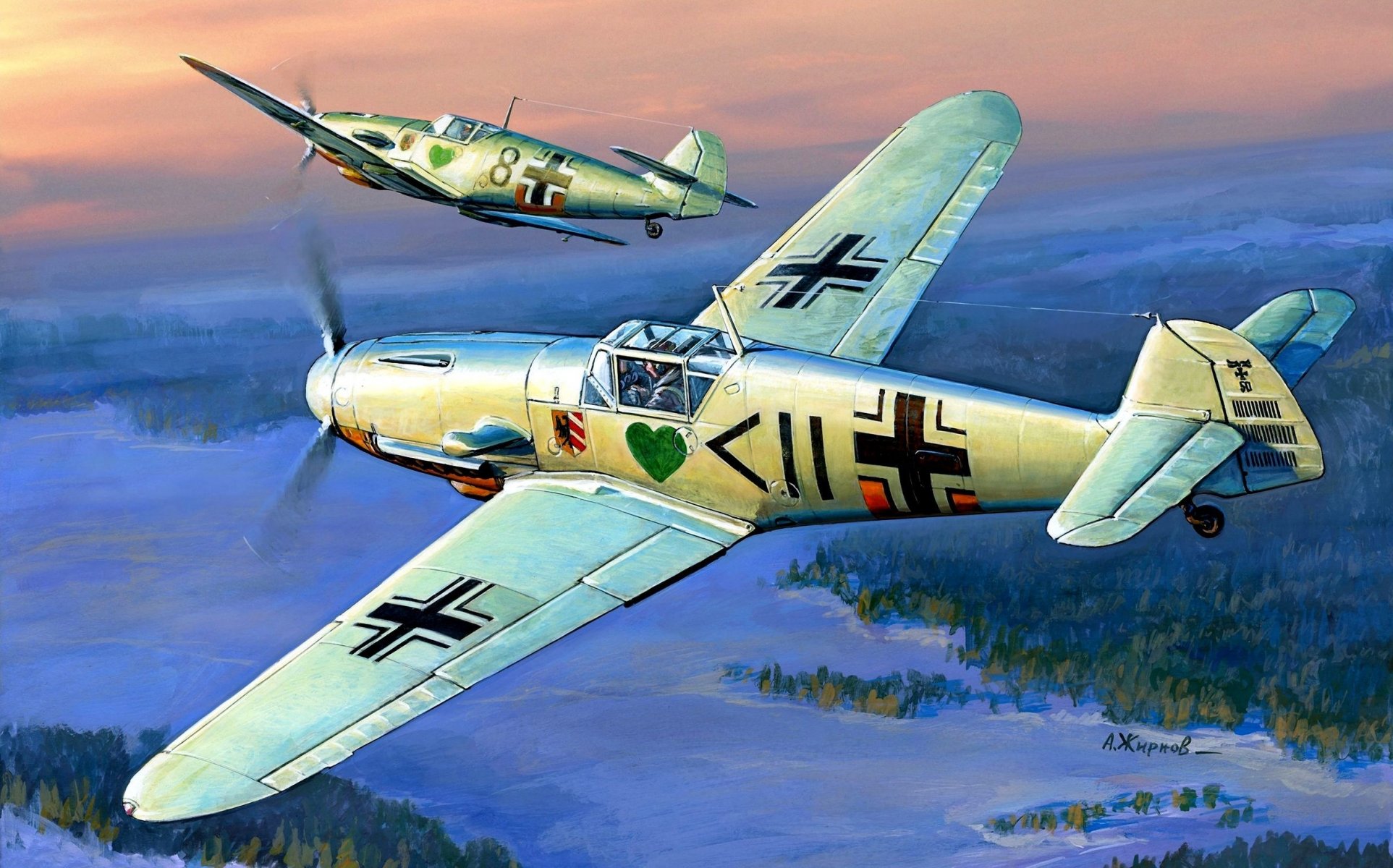 abbildung zhirnov flugzeug me-109 bf-109f2 messerschmitt messerschmitt luftwaffe gruppenkommandant i. / jg-54 jagdgeschwader 54 grünherz 54. jagdgeschwader grünherz grünes herz hauptmann hans philipp kapitän hans philipp märz 1942 zweiter weltkrieg