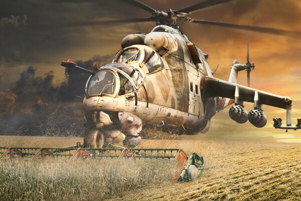 Image of a military aircraft collecting wheat