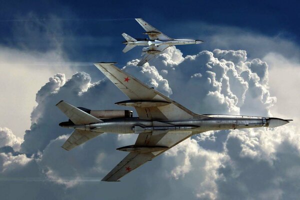 The Tu-22 turns in the clouds