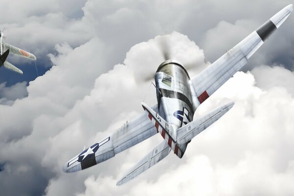 Avion dans les nuages de ciel clair