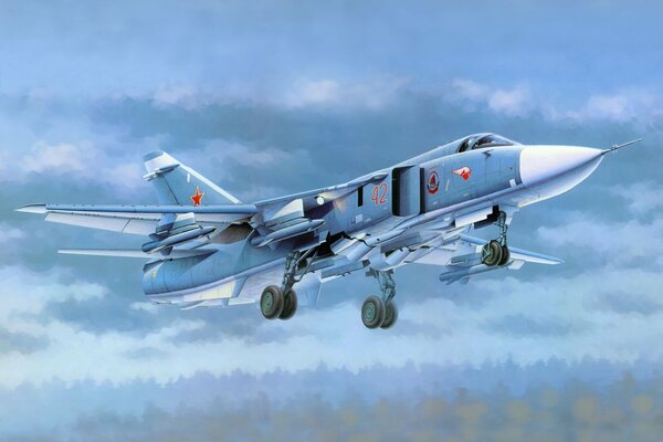 Obraz sztuki bombowiec Su - 24M leci na niebie