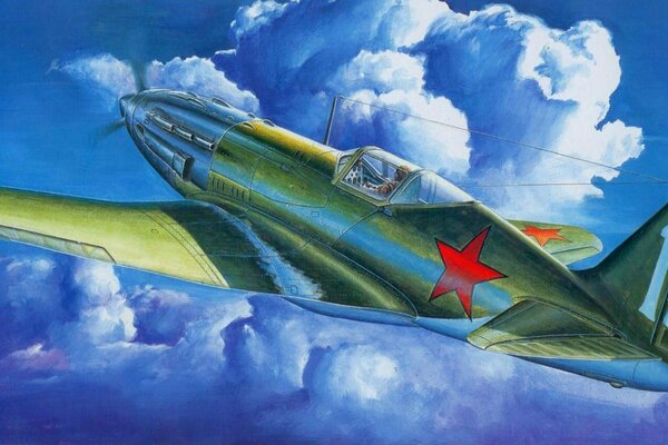 Soviet Mig-3 fighter in the clouds