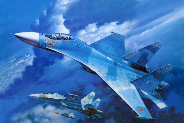 Aviation of the USSR. Su-27 in the blue sky