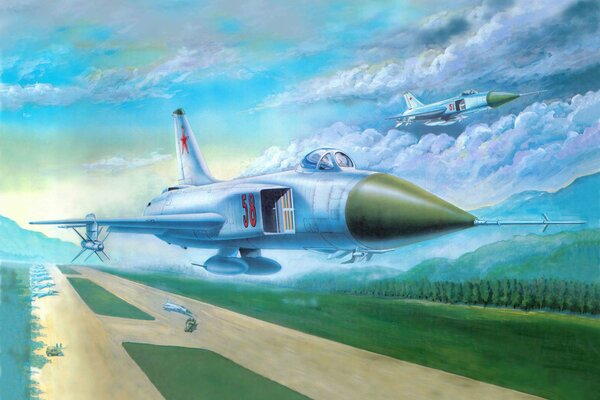 Art radziecki myśliwiec na pasie startowym Su-15