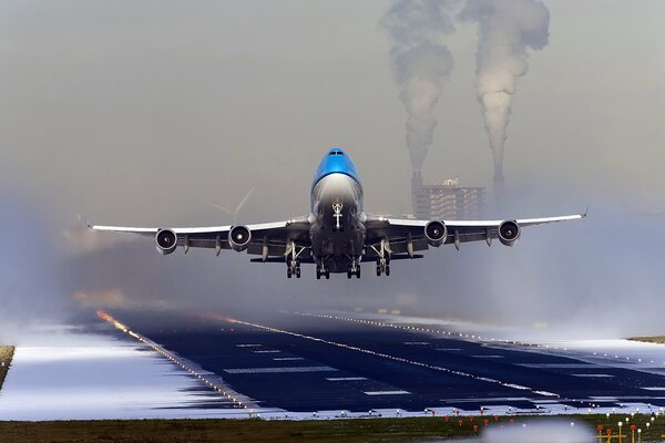 Beautiful take-off of an airplane from the airfield