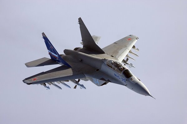 Mig-35 fighter with missiles in the sky