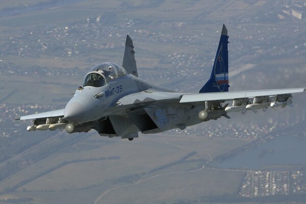 Mig-35 aircraft of Russian aviation in the sky