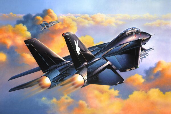 Dos aviones de combate f - 14A sobre las nubes