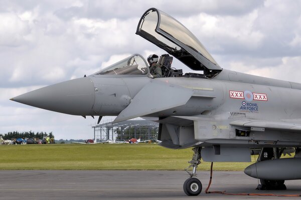 A British fighter jet is on the runway