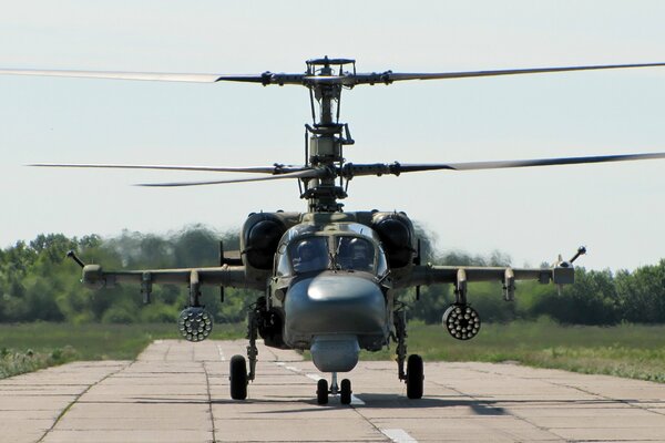 Military helicopter on the runway