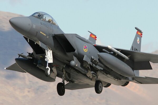 The F-15 fighter comes in for landing