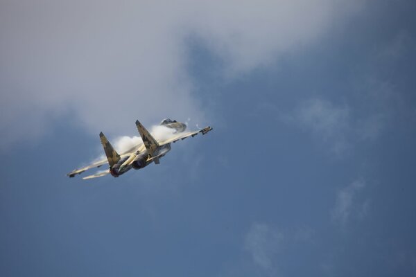 The plane soars against the background of the boundless sky