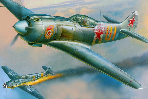 Рисунок подбитого советского самолета