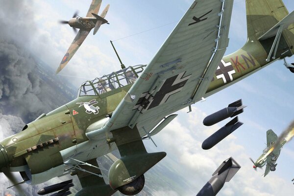 Dogfight dive bomber rockets sky