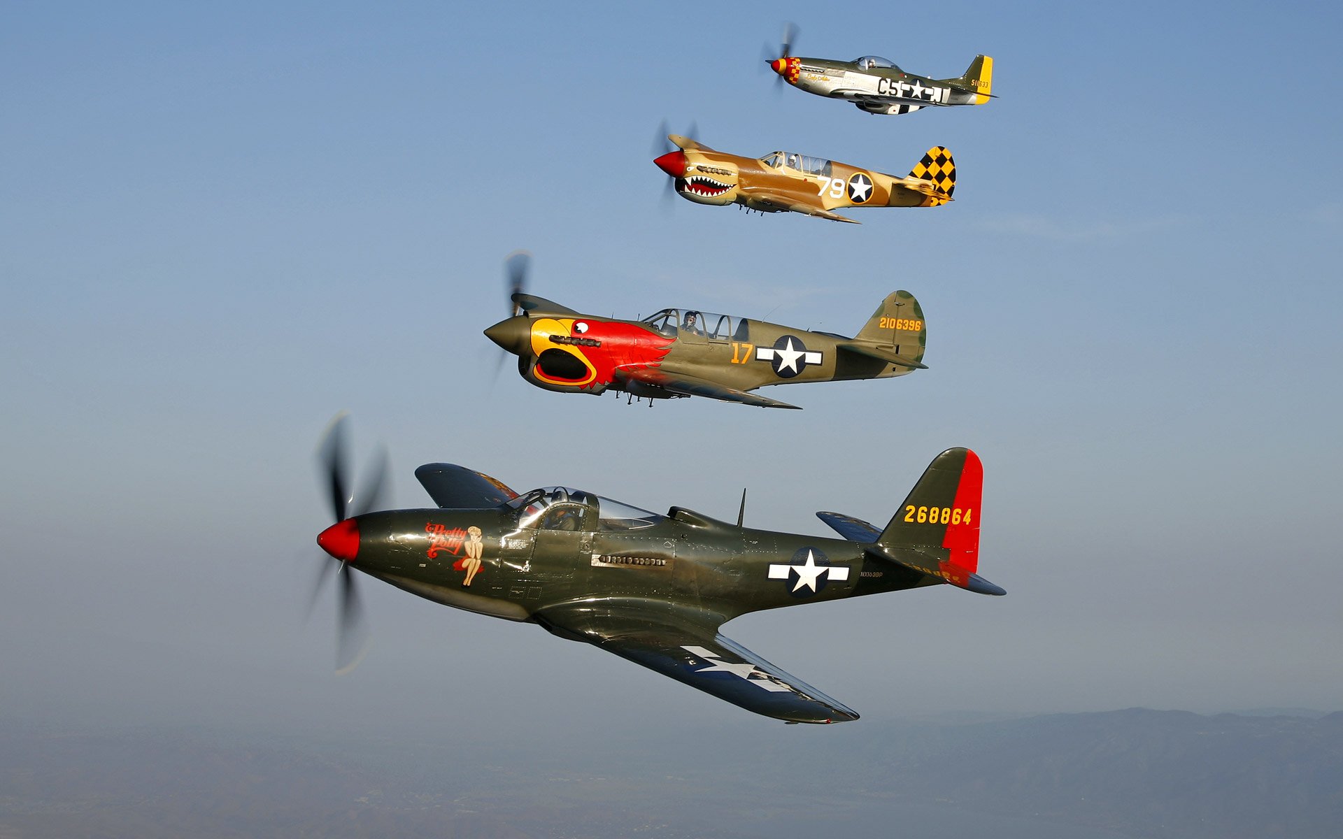 bell p-63a kingcobra pretty polly warhawk curtiss p-40n warhawk parrothead curtiss p-40n warhawk p-51d mustang lady alice