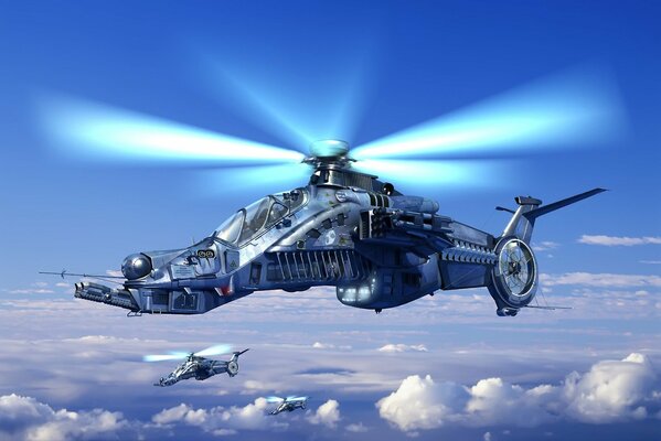 Hélicoptère de combat du futur dans les airs
