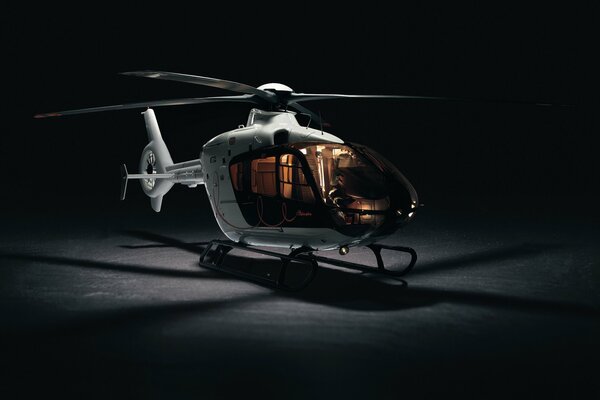 Helicopter in a dark room with professional lighting