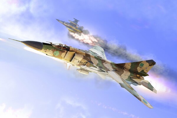 Mig 23 am Himmel fliegt nach unten