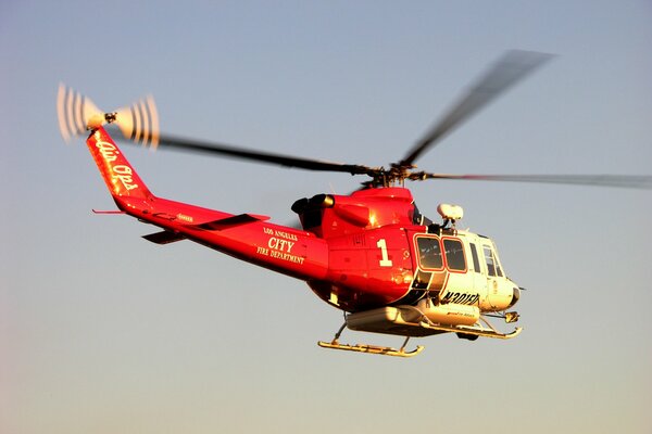 Red helicopter of the Los Angeles Fire Department