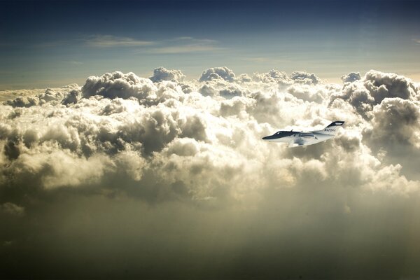 Flying an airplane over thick clouds